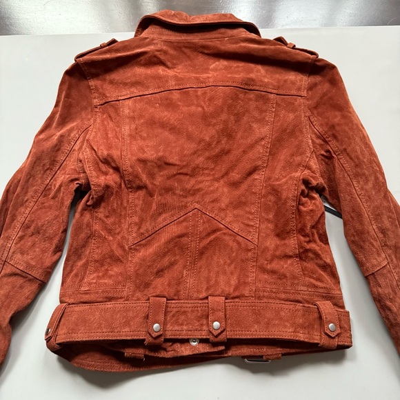 BlankNYC Real Suede Moto Biker Jacket Womens Rust Brown Cropped Belted Small - Picture 4 of 8